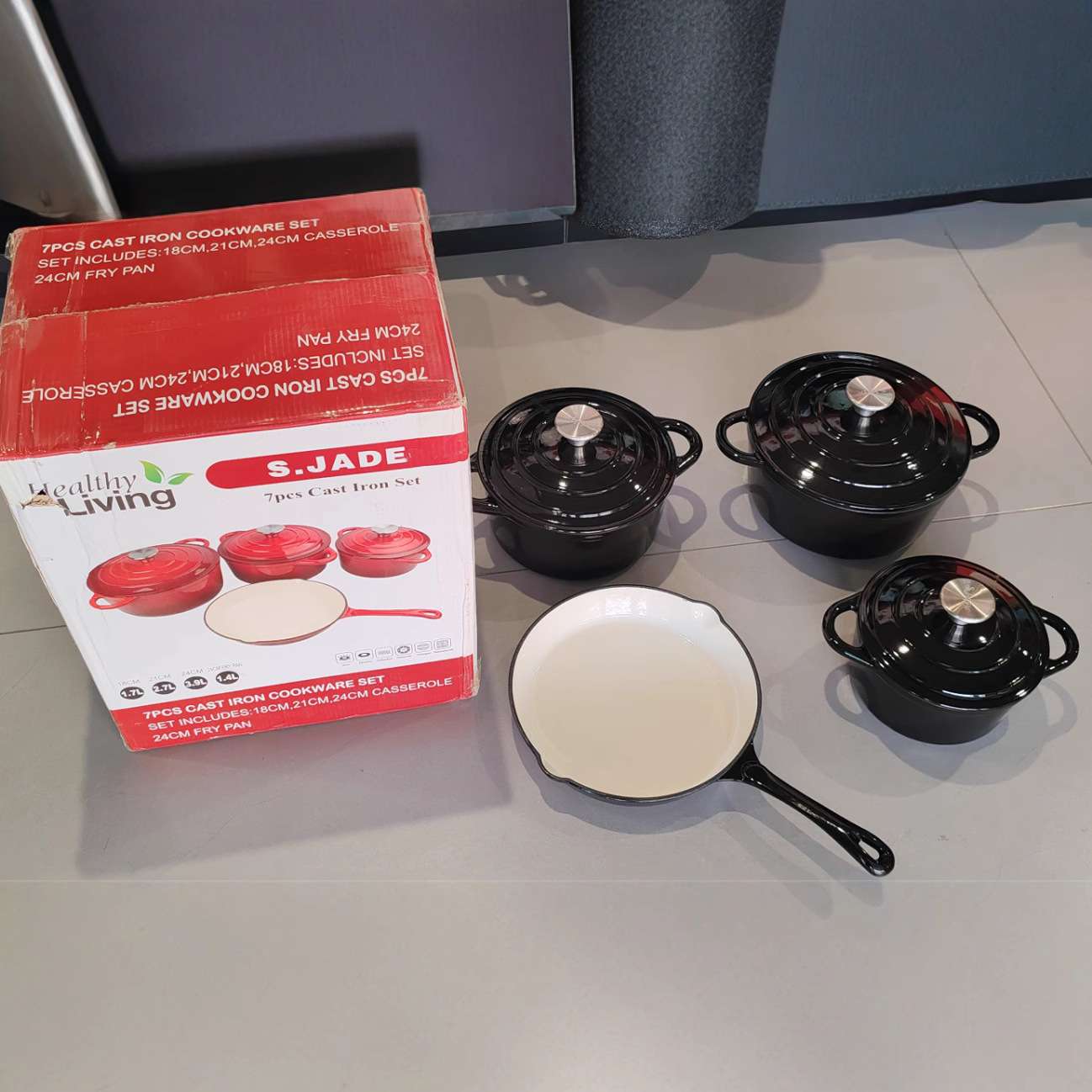 (preorder) S jade 4 set iron Cast Enamel pot 18CM+21CM+24CM+24CM