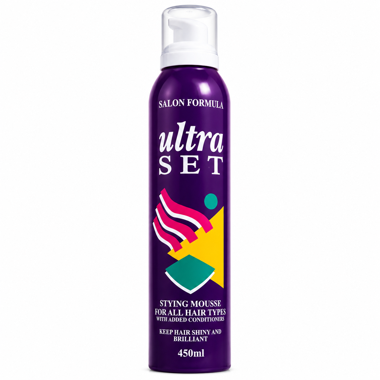 450ml  Ultra Set Salon Formula Styling Mousse designed for all hair types
