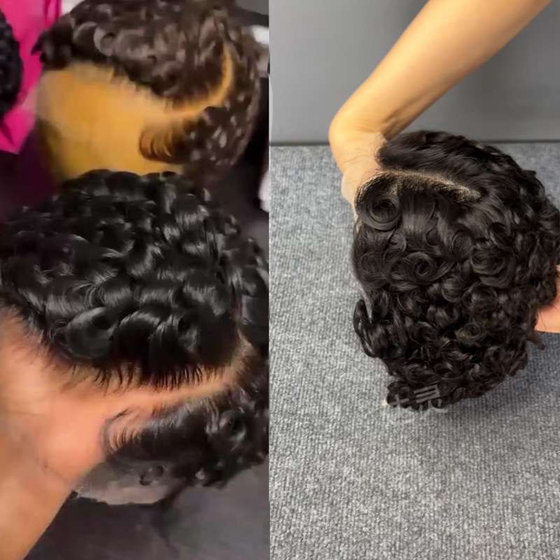 Pre Styled Chioma Full Frontal 100% Human Hair Pixie Curl Lace 13*4 Frontal Wig