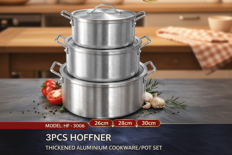 3PCS HOFFNER HIGH QUALITY ALUMINIUM COOKWARE/POT SET (HF – 3006) Sizes 26, 28, 30CM