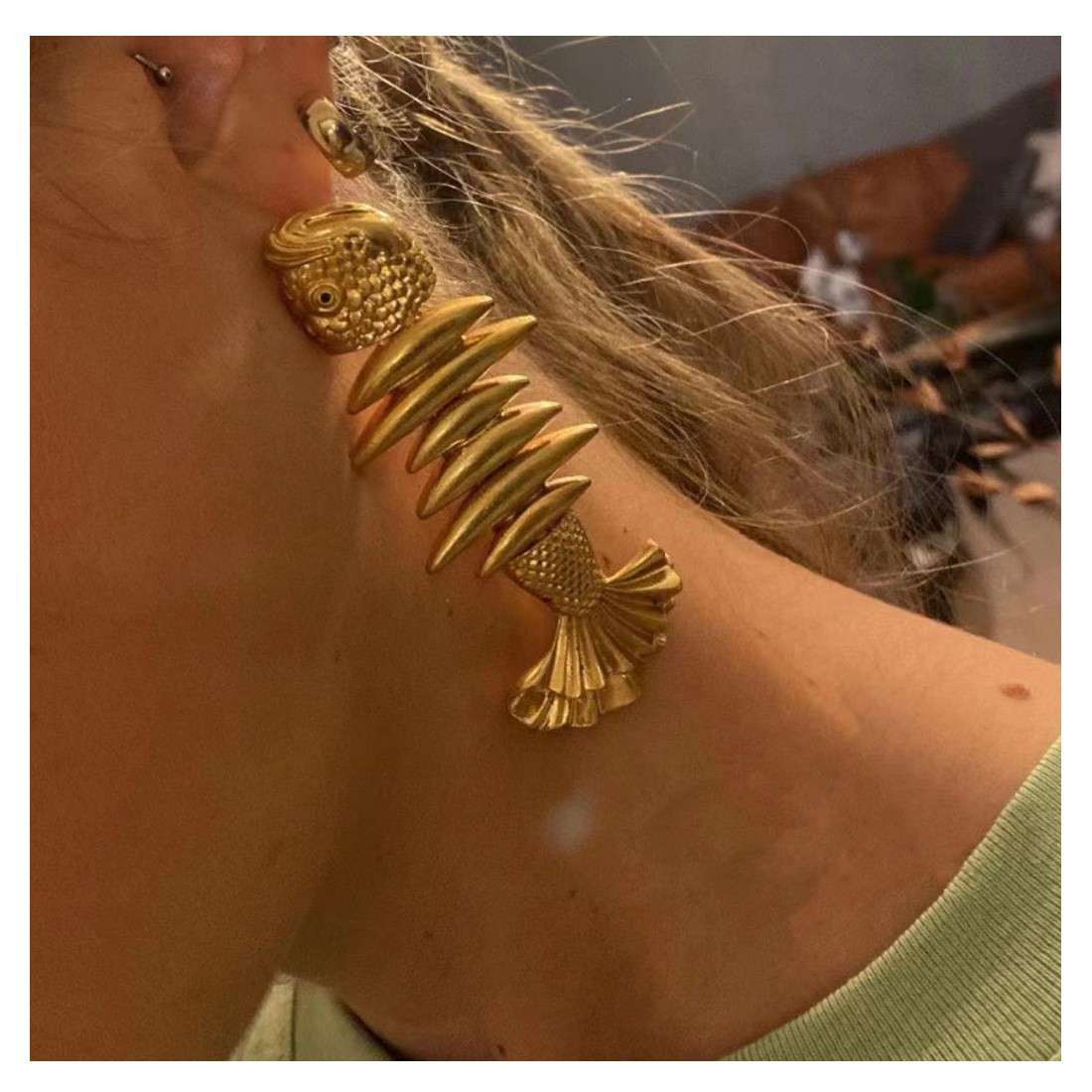 Fish Bone Gold Plated Fish Earrings