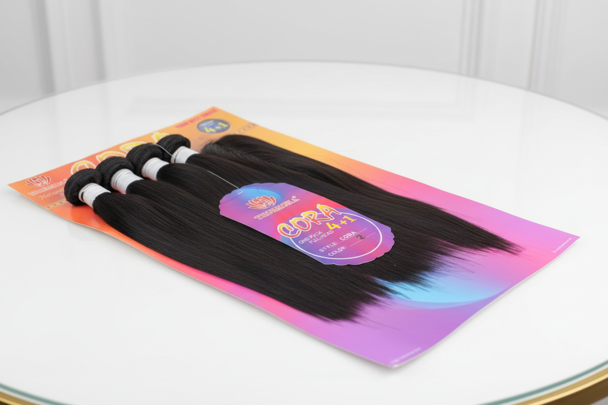 Natural Cora 4 Bundles +padded Closure human hair texture 10inches