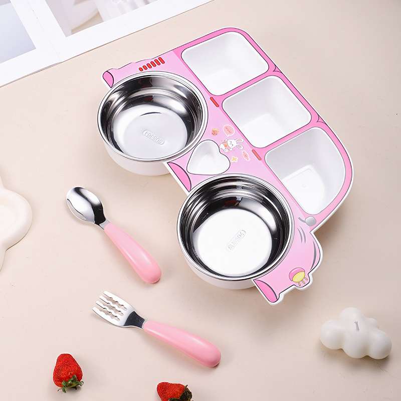 Bus  Baby Food Bowl Removable and Washable 304 Stainless Steel Belt