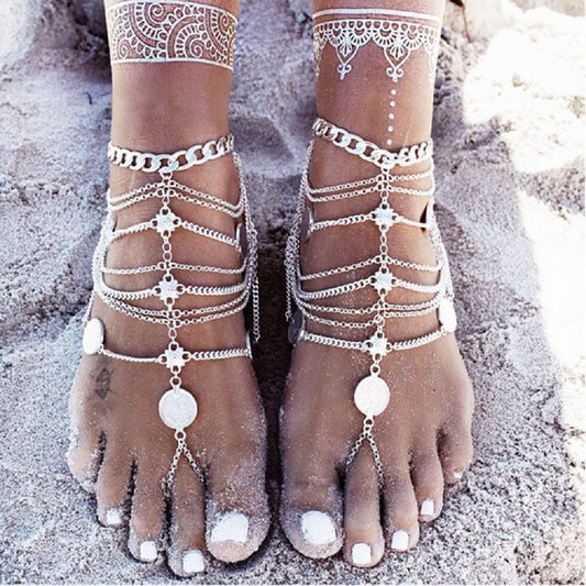 Silver Egyptian style Anklet women's Layered new bride feet jewelry