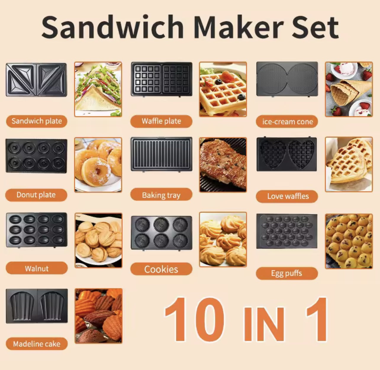 10 in 1 SOKANY STAINLESS STEEL NONSTICK DETACHABLE PLATE CAKE/NUT/DONUTWAFFLE MAKER