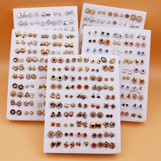 50pc Square pack  pairs of random mixed plastic diamond stud earrings