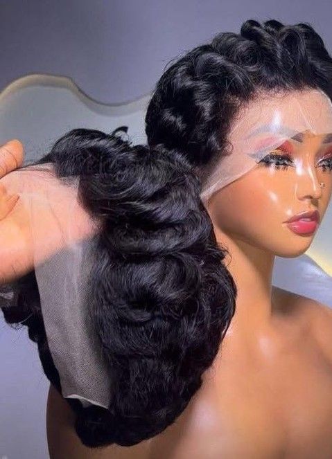Tiwa Perruque  100% Human Hair Pixie Curl Lace 13*4 Frontal Wig