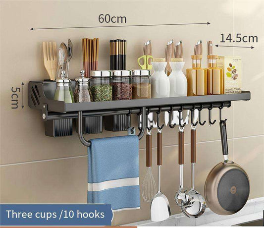 Non perforated kitchen wall mounted multi- functional  Appliance storage rack