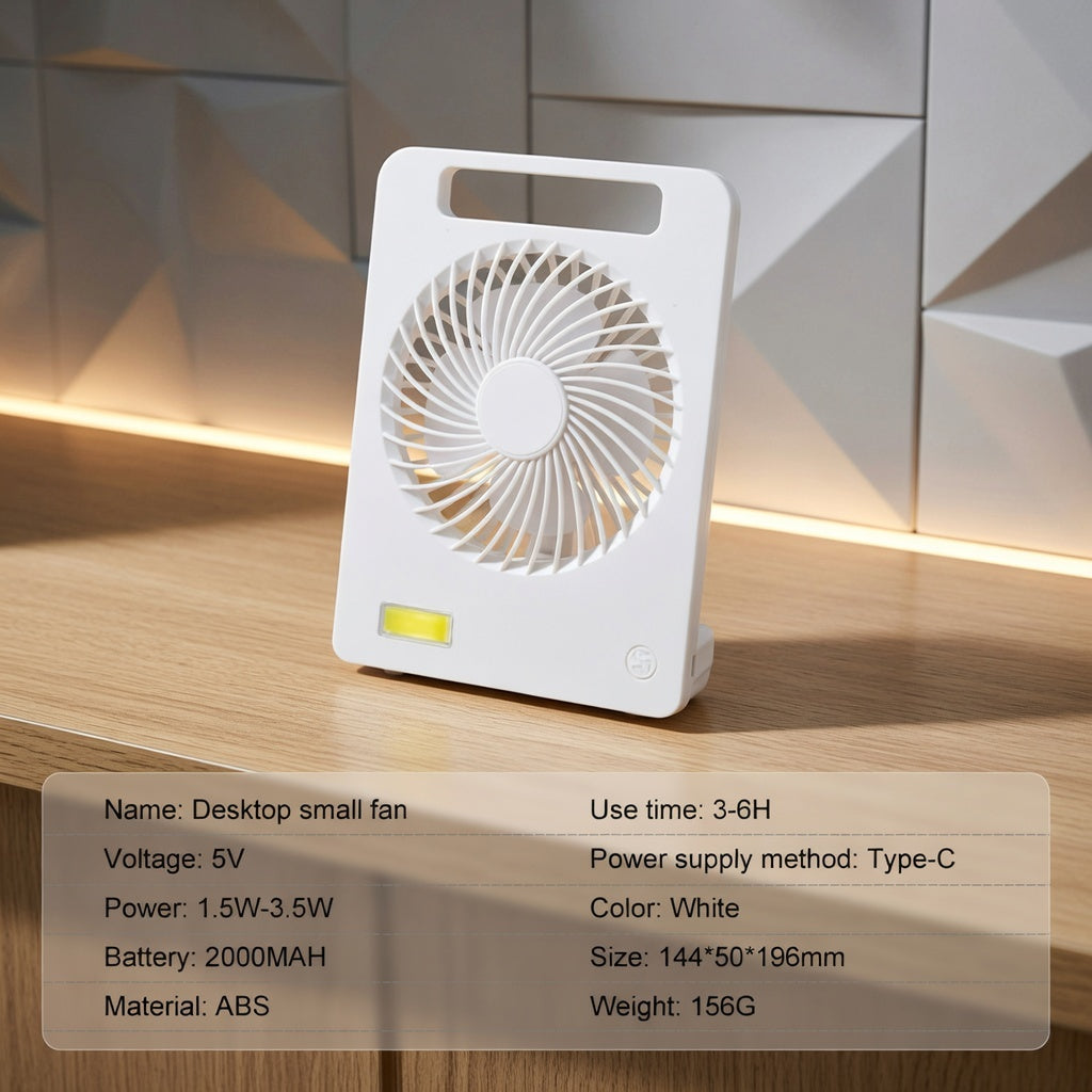 NEW CONVENIENT LARGE WIND POWER ULTRA-QUIET DESKTOP/HANDHELD RECHARGEABLE FAN WITH LED Light (no color selection)