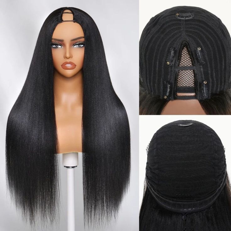 Black U Part Wig  24inches Silk Straight texture human hair