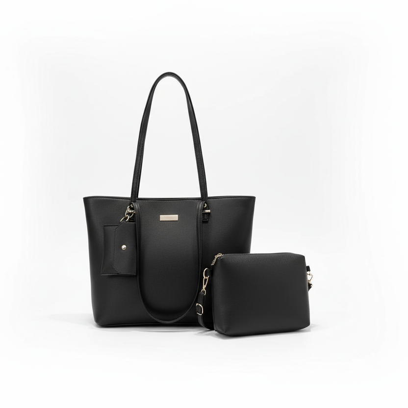 3 in 1 Fashion High end Leather black bag
