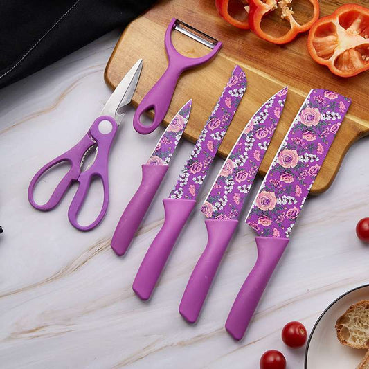 Purple 6-Piece Rose non stick stainless Knife set