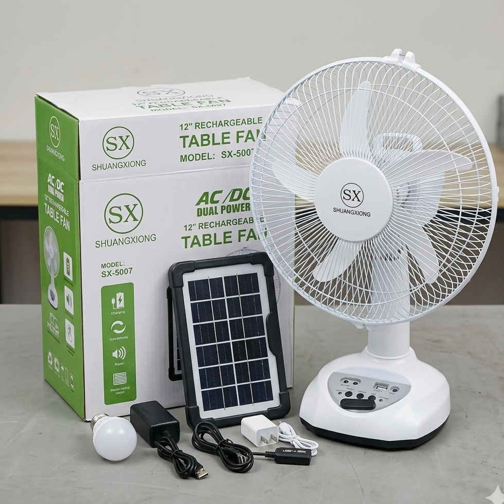 Table Rechargeable fan uses Solar and Electricity