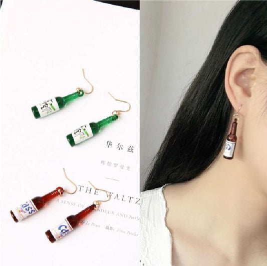 Playful Beer Bottle Earrings Trendy Personality Creative Small Bottle Long Earrings Korean Style Simple Super Fairy Girl