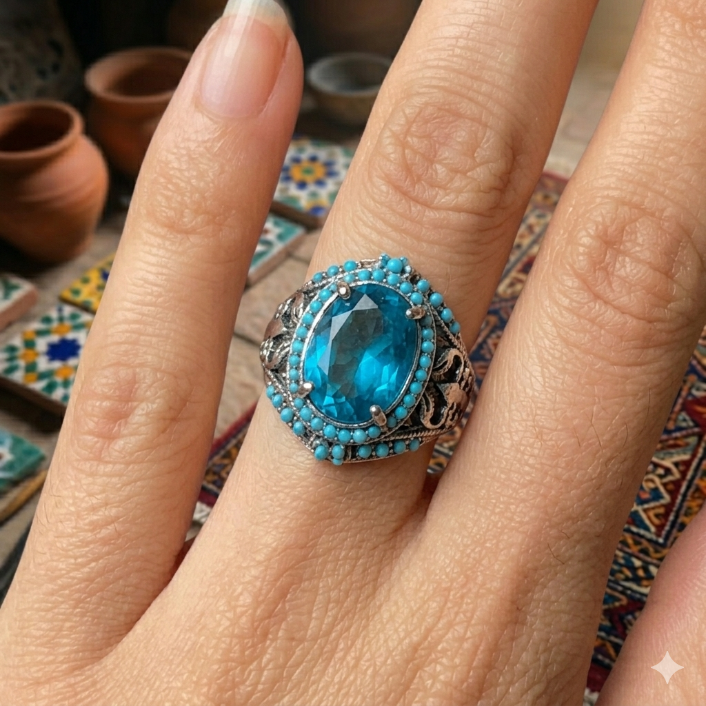 K01 | Wholesale Blue Middle Eastern Ruby Stone Ring Size 7 Non Tarnish