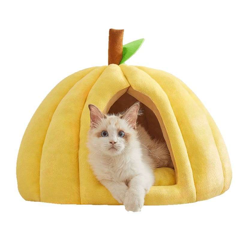Yellow pet house pumpkin nest with pillow fit for up to 8kg pet