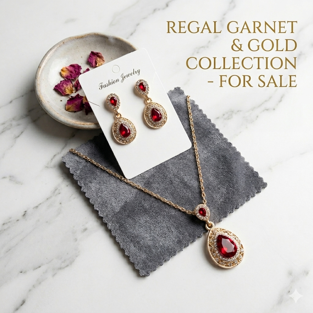 Royal Red Drop Earrings and Necklace Set