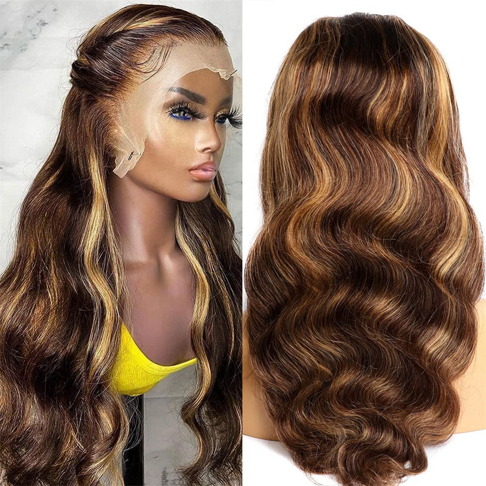 Paino  Body Wave p4/30 100% Vietnamese Human Hair Wigs Super Double Drawn Bone Straight 28 inches Frontal Wig 13x4