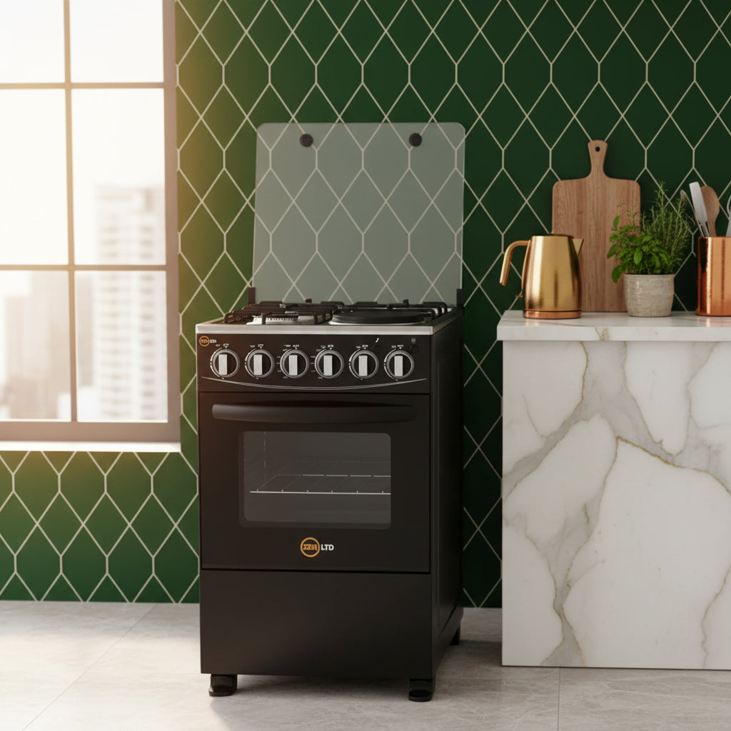 50 by 50 Standing Gas with 3 Auto Ingnition gas 1 hot plate with high quality oven comes with free gas cylinder