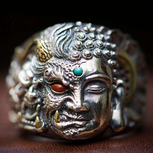 Buddhist Head ! Ring Chinese protection ring |  High-end Luxury Jewelry Adjustable universal sizing Ring