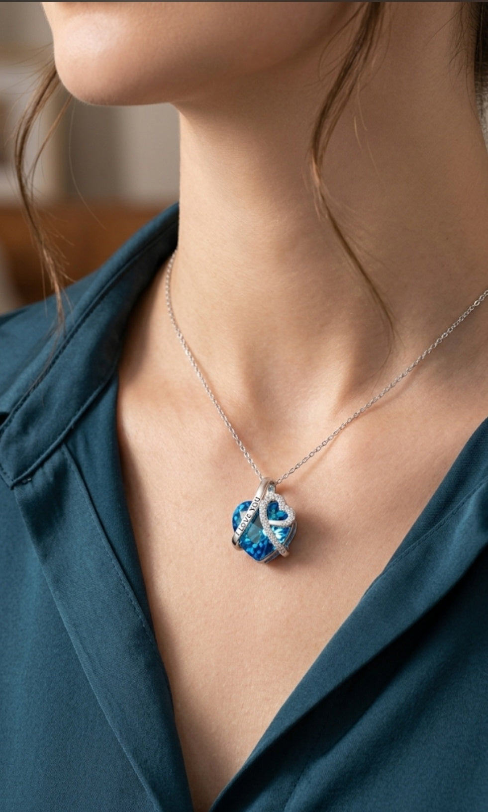 UC1 Eternal Blue Affection Necklace Non Tarnish Exquisite titanium and steel necklace