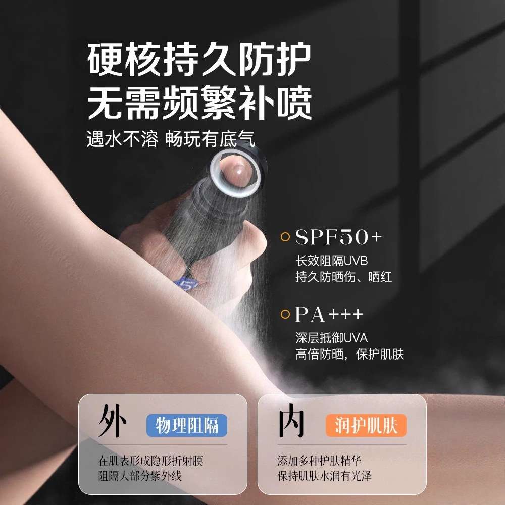Whitening Sunscreen Spray for Men, Anti-Uv, Waterproof, Anti-Sweat, Colorless, Military Training, Construction workers, Black