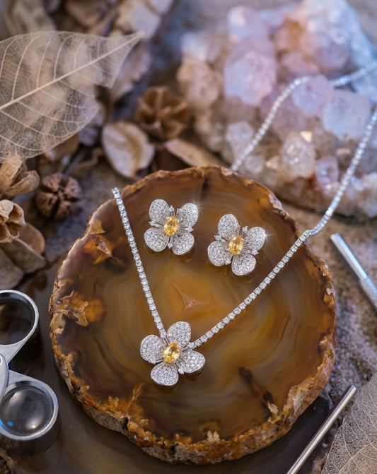 WS05 Aurora Gem Earring And Necklace Set Zicaron Glitter non Tarnish set