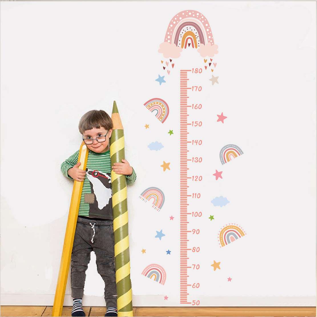 Pink Rainbow clouds height children kindergarten baby wall stickers background wall bedroom  decorative sticker