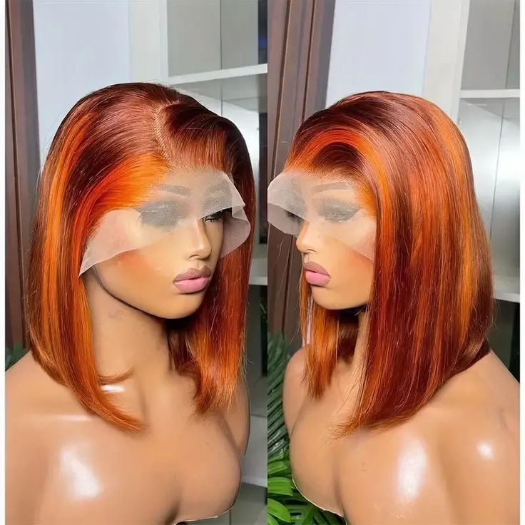 P4/350 burnt orange Human full frontal Bob wig