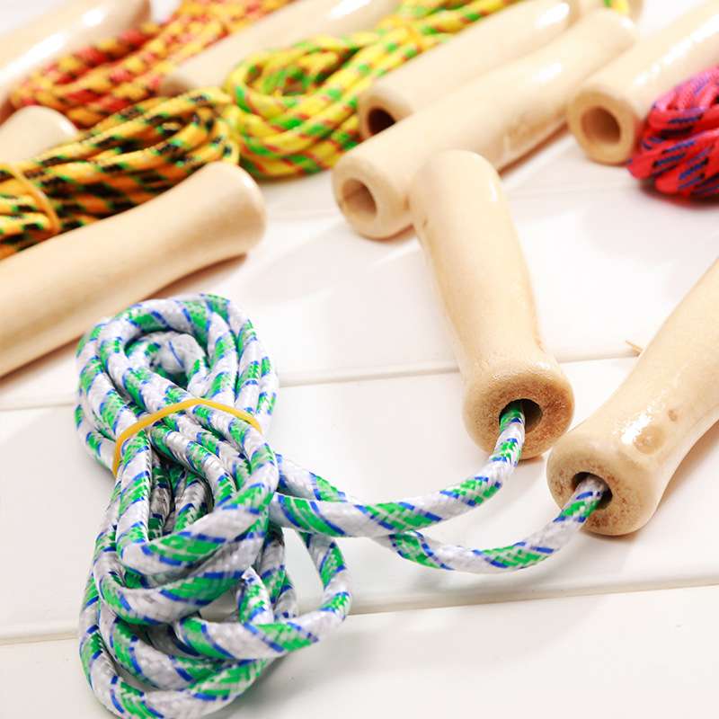 Wooden handle skipping rope