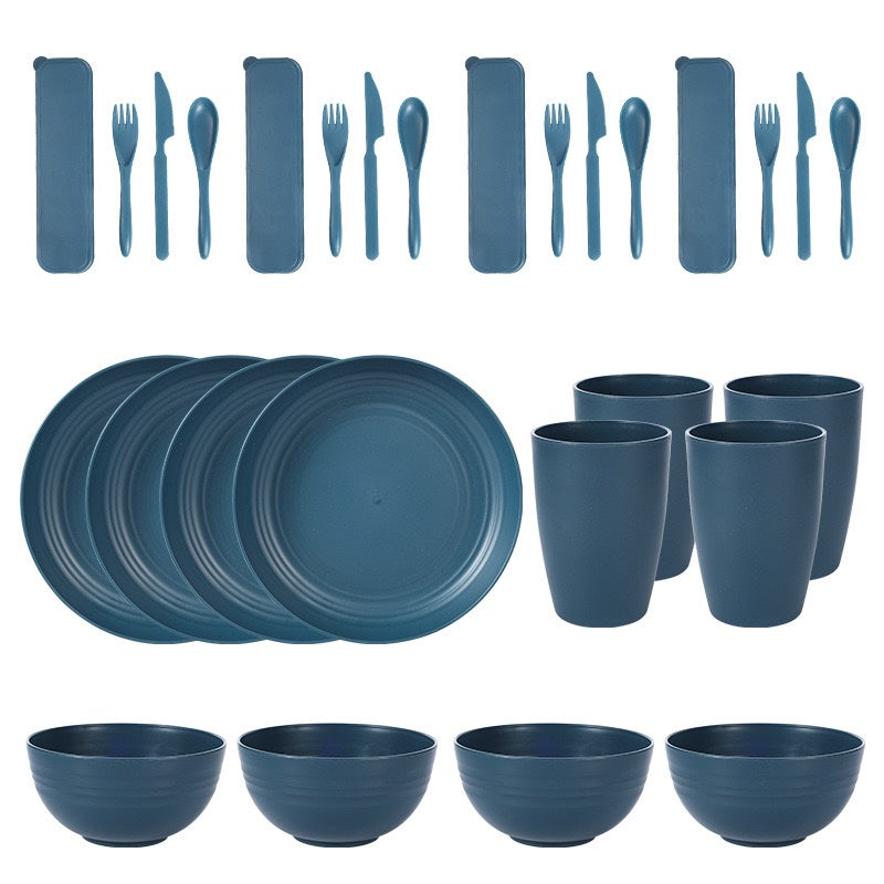 28 Pieces Plates, bowl, cup, serving dish set unbreakable plastic (no color selection)
