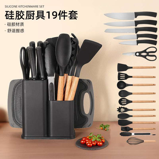 Foriegn Black 19pcs Silicon Spatula Non stick spoon + Free knife set + cutting board