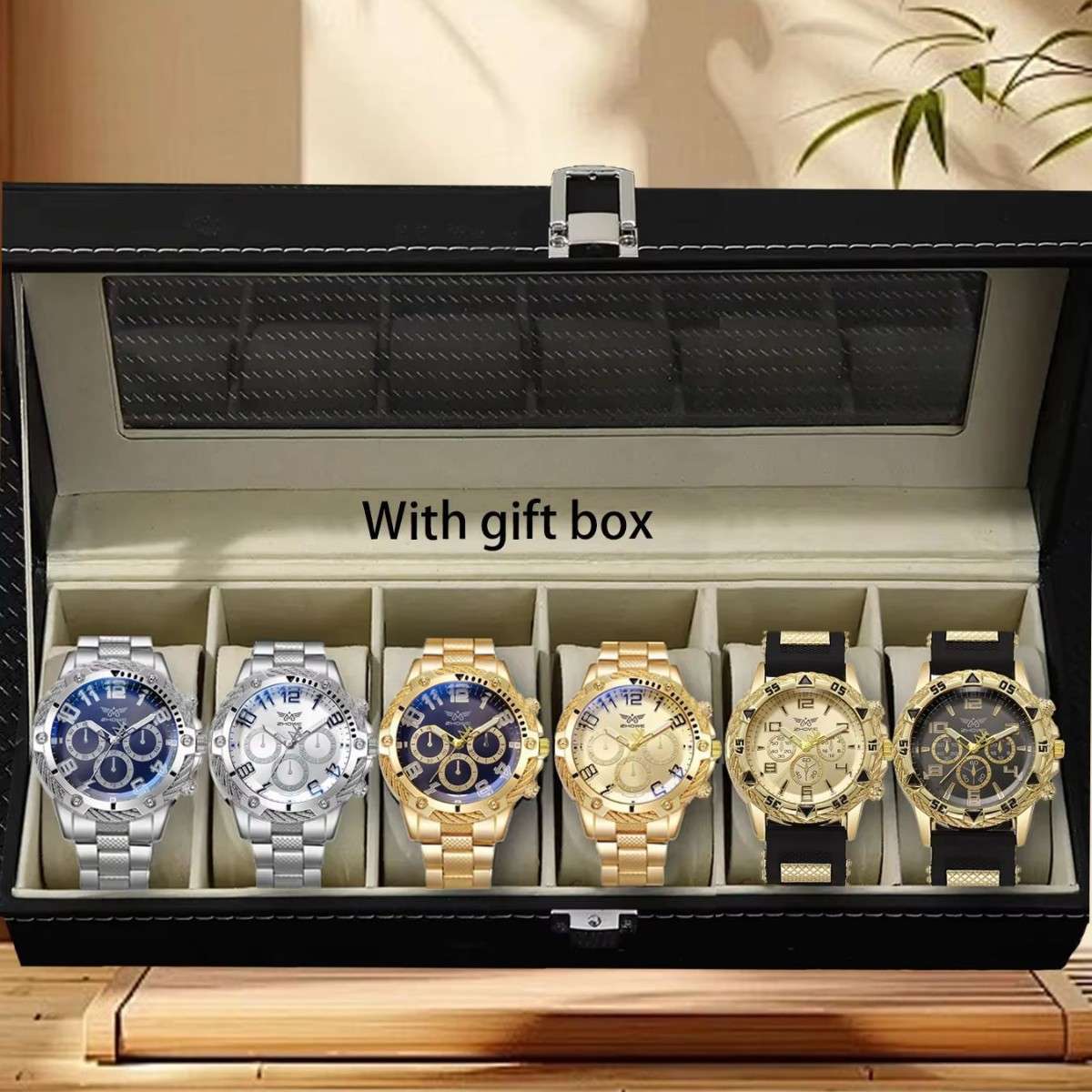 Six high quality Steel watch plus gift box